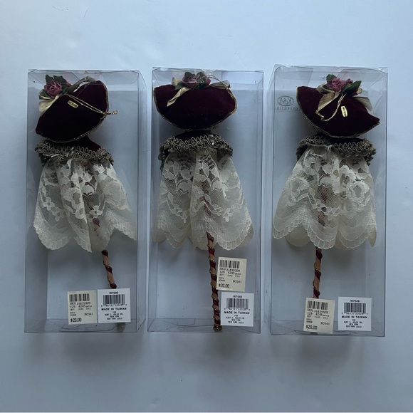 Lot 3 Vintage Kurt S Adler Victorian Porcelain Doll Christmas Ornaments Burgundy - Picture 3 of 16